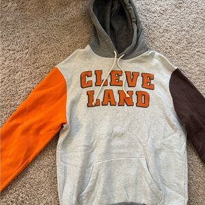 Where I'm From Cleveland Colorblock Hoodie Gray Orange Brown Graphic Print L